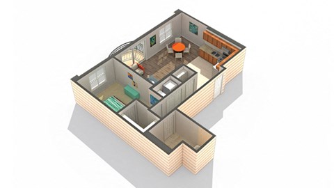 Floor plan for 1 bed, 1 bath, 860 sqft