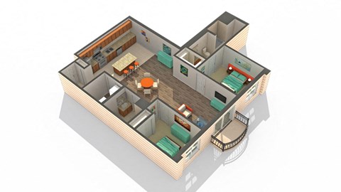 Floor plan for 2 beds, 2 baths, 1325 sqft