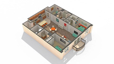 Floor plan for 2 beds, 2 baths, 1390 sqft