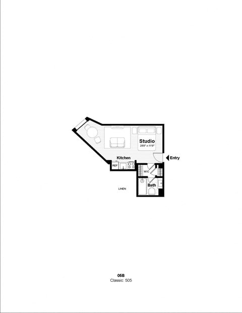 Floor plan for studio, 1 bath, 309 sqft