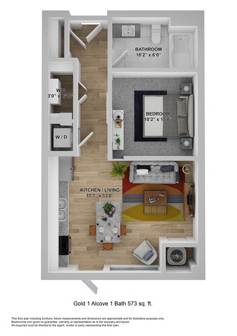 Floor plan for studio, 1 bath, 573 sqft