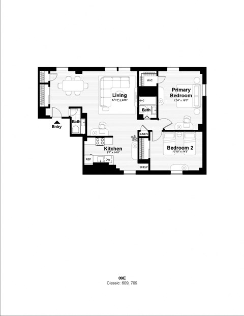 Floor plan for 2 beds, 2 baths, 1060 sqft