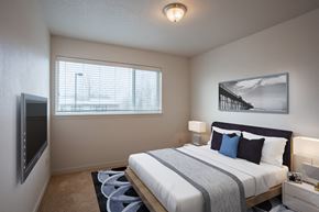 Newberg apartment for rent - a bedroom with a large bed and a tv
