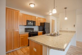 Newberg apartment for rent - a kitchen with a granite counter top and a sink