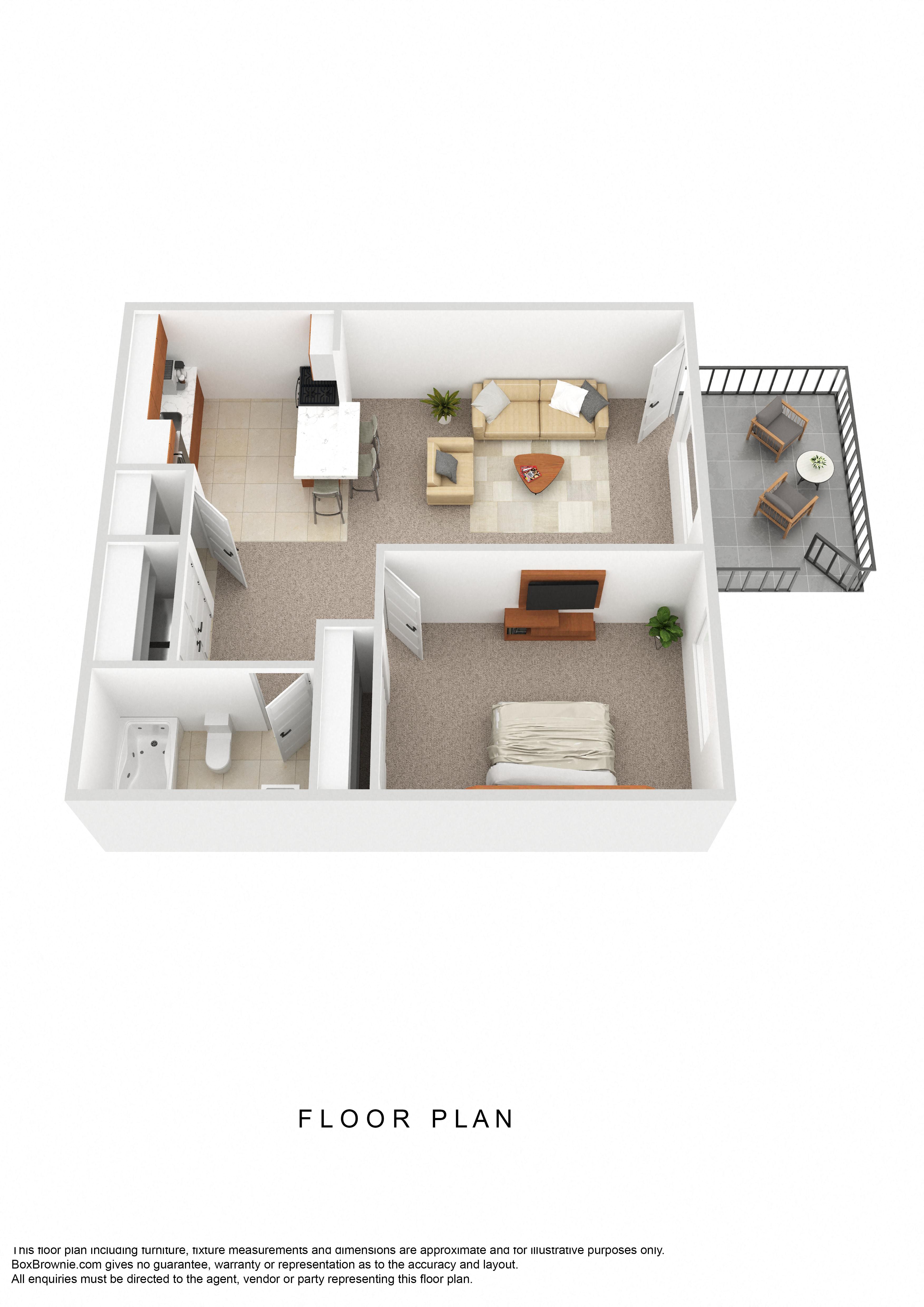 Floor plan for 1 bed, 1 bath, 610 sqft