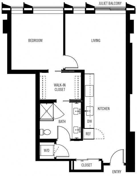 Floor plan for 1 bed, 1 bath, 792 sqft