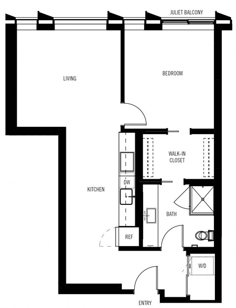 Floor plan for 1 bed, 1 bath, 790 sqft