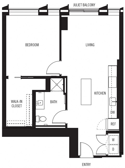 Floor plan for 1 bed, 1 bath, 820 sqft