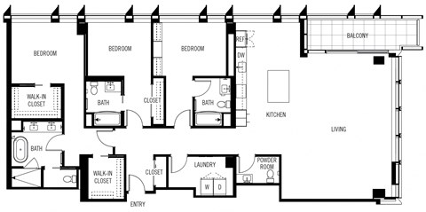 Floor plan for 3 beds, 3.5 baths, 2312 sqft