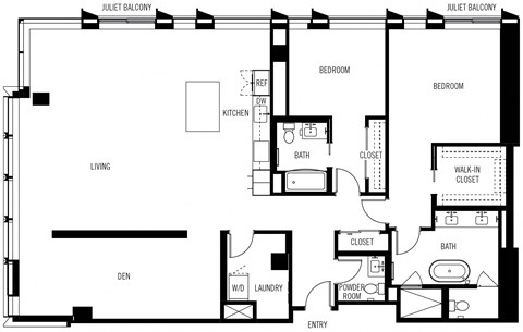 Floor plan for 2 beds, 2.5 baths, 2112 sqft