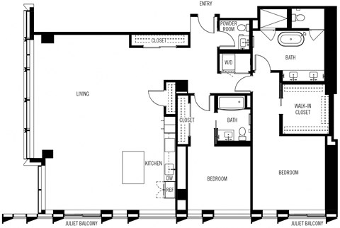 Floor plan for 2 beds, 2.5 baths, 1962 sqft