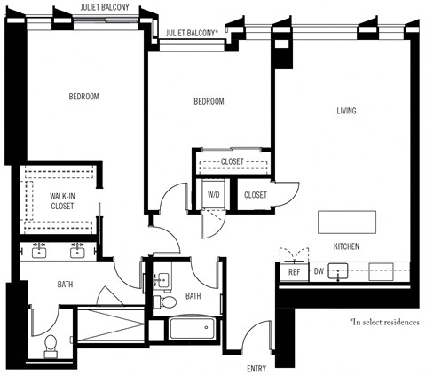 Floor plan for 2 beds, 2 baths, 1318 sqft