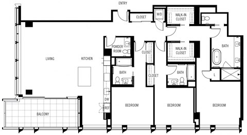 Floor plan for 3 beds, 3.5 baths, 2300 sqft