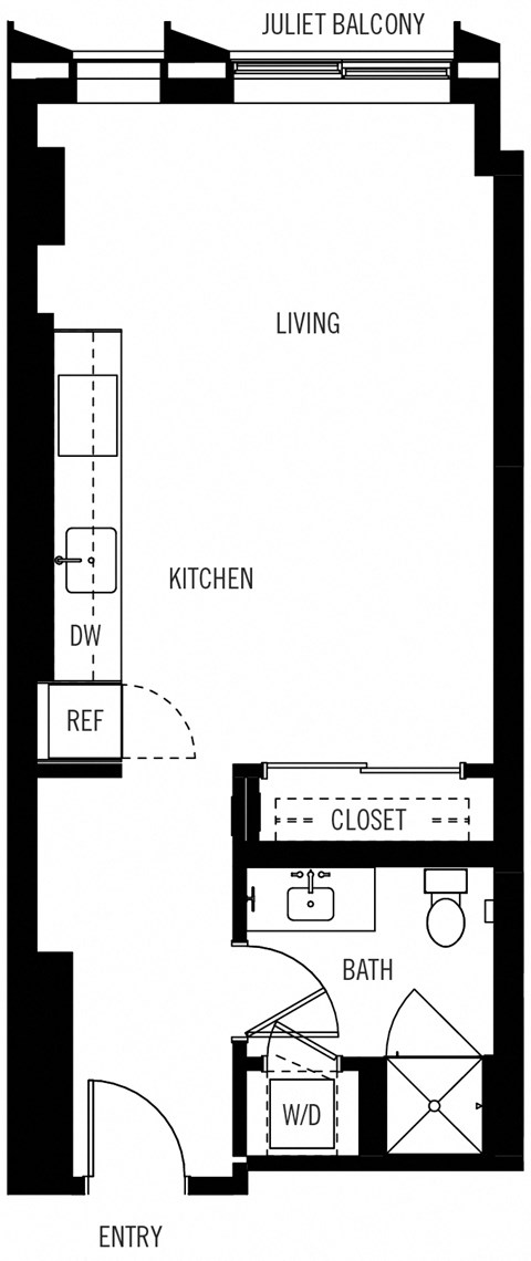 Floor plan for studio, 1 bath, 546 sqft