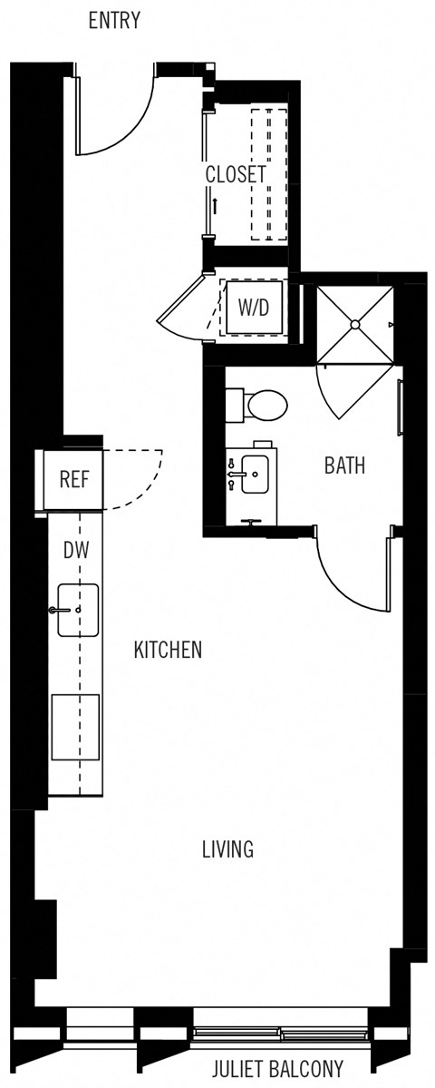 Floor plan for studio, 1 bath, 503 sqft
