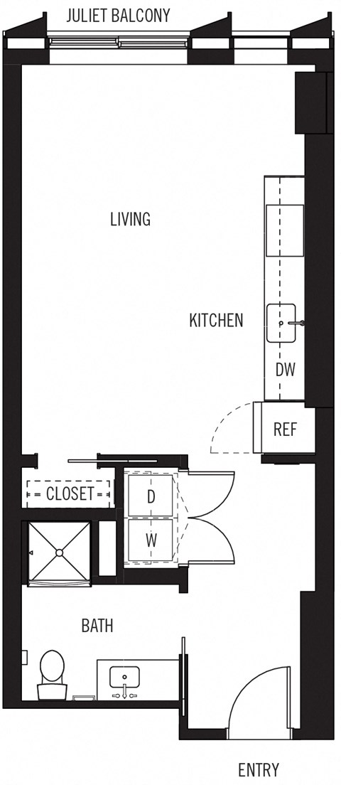 Floor plan for studio, 1 bath, 503 sqft