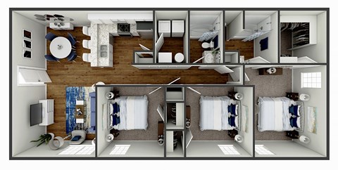 Floor plan for 3 beds, 2 baths, 1250 sqft