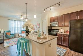 Tallahassee apartment for rent - Tallahassee Apartments - Apalachee Point - Luxury kitchen with Granite Countertops, woodstyle flooring, and efficient appliances.