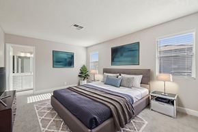 Henderson apartment for rent - A bedroom with a large bed and two paintings on the wall.