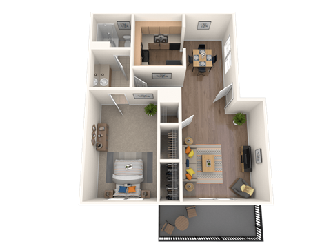 Floor plan for 1 bed, 1 bath, 700 sqft
