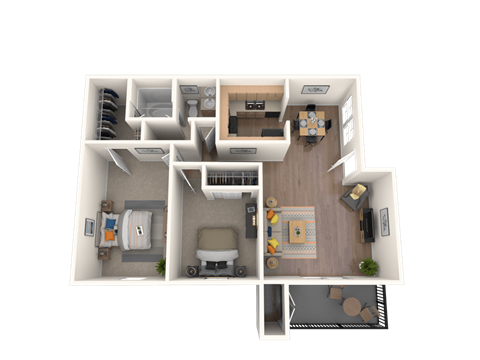 Floor plan for 2 beds, 1 bath, 900 sqft