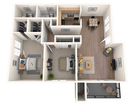 Floor plan for 2 beds, 2 baths, 1100 sqft
