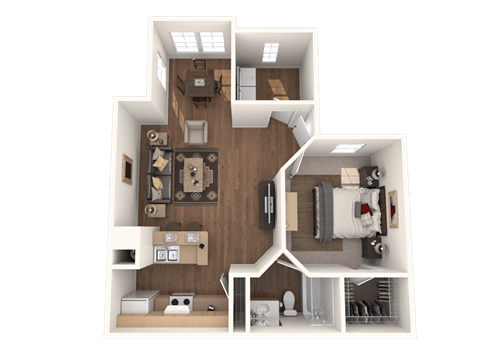 Floor plan for 1 bed, 1 bath, 700 sqft