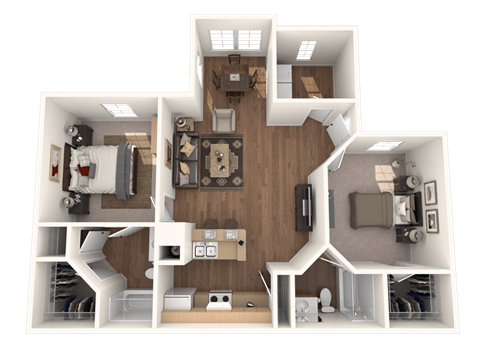 Floor plan for 2 beds, 2 baths, 950 sqft