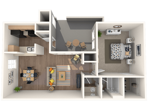 Floor plan for 1 bed, 1 bath, 609 sqft