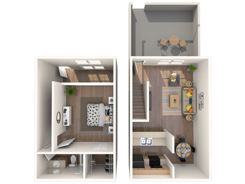 Floor plan for 1 bed, 1 bath, 738 sqft