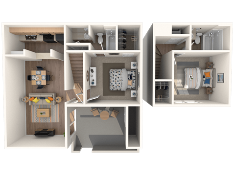 Floor plan for 2 beds, 2 baths, 986 sqft