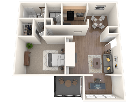 Floor plan for 1 bed, 1 bath, 870 sqft