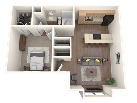 Floor plan for 1 bed, 1 bath, 510 sqft