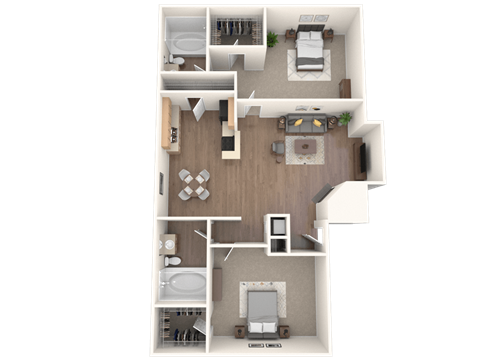 Floor plan for 2 beds, 2 baths, 900 sqft