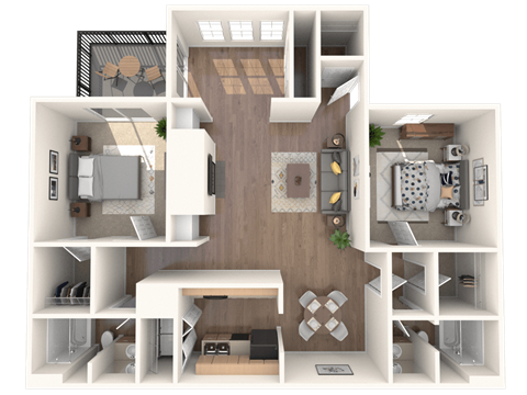 Floor plan for 2 beds, 2 baths, 1254 sqft