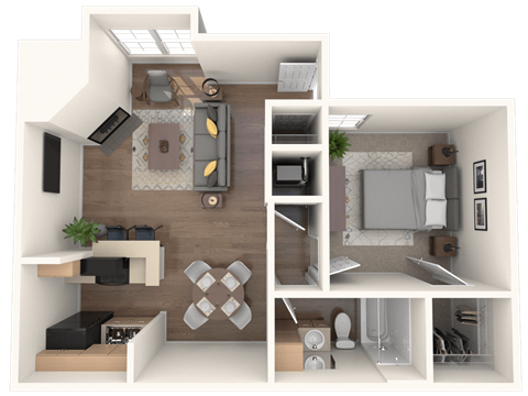 Floor plan for 1 bed, 1 bath, 620 sqft