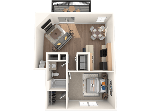 Floor plan for 1 bed, 1 bath, 700 sqft