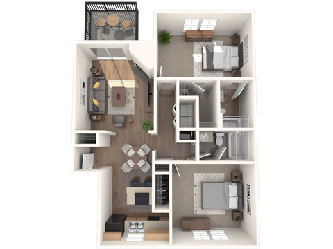 Floor plan for 2 beds, 2 baths, 1000 sqft