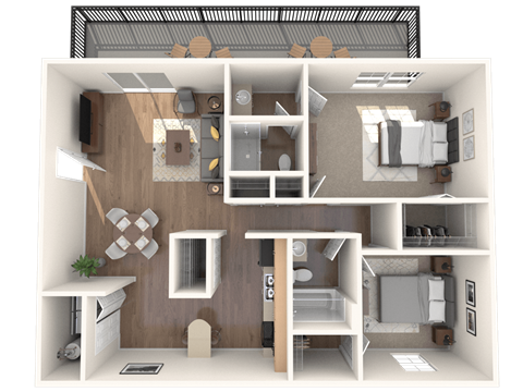 Floor plan for 2 beds, 2 baths, 1060 sqft