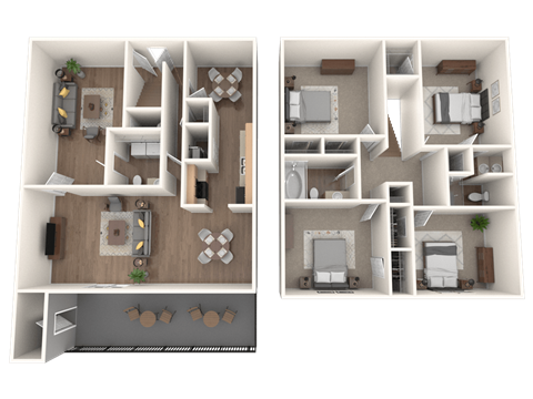 Floor plan for 4 beds, 3 baths, 1992 sqft