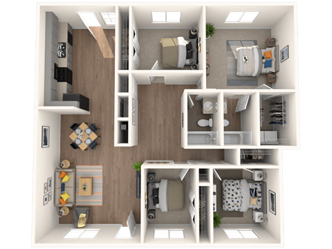 Floor plan for 4 beds, 2 baths, 1534 sqft
