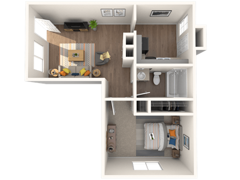 Floor plan for 1 bed, 1 bath, 811 sqft
