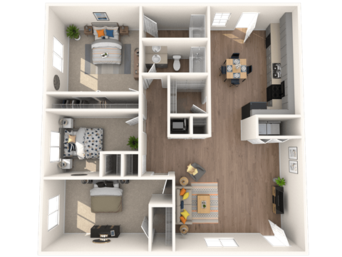 Floor plan for 3 beds, 2 baths, 1223 sqft