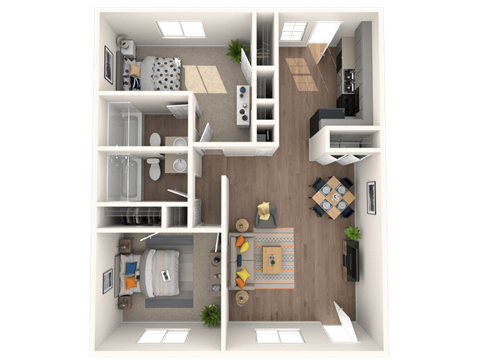 Floor plan for 2 beds, 2 baths, 1085 sqft