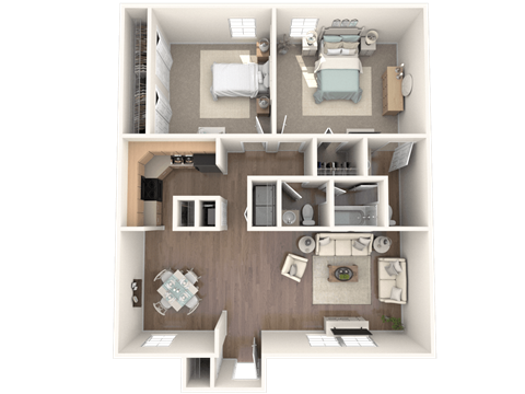 Floor plan for 2 beds, 1.5 baths, 1168 sqft