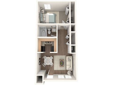 Floor plan for 1 bed, 1 bath, 590 sqft