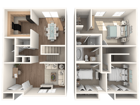 Floor plan for 3 beds, 2.5 baths, 1375 sqft