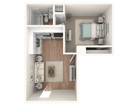 Floor plan for 1 bed, 1 bath, 640 sqft