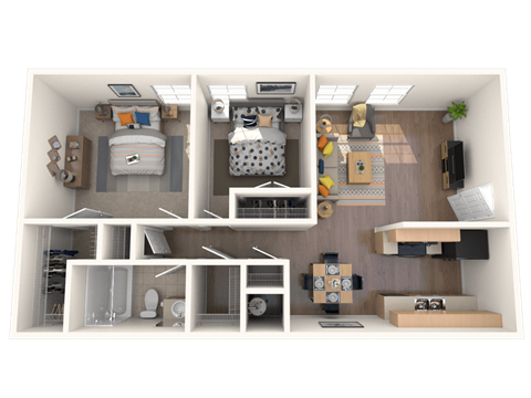 Floor plan for 2 beds, 1 bath, 786 sqft