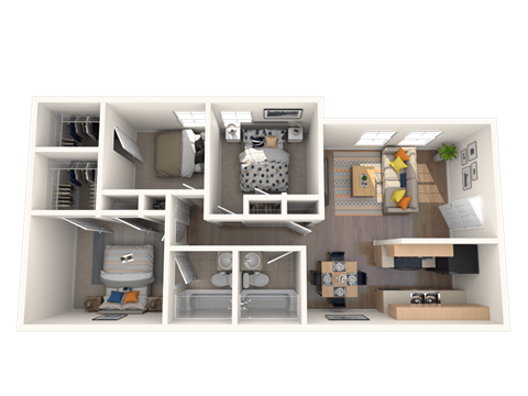 Floor plan for 3 beds, 2 baths, 920 sqft